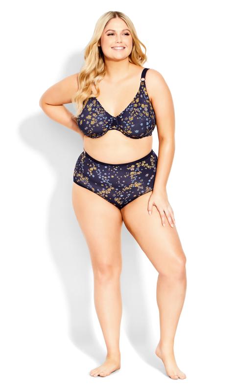  Grande Taille Evans Navy Blue & Yellow Floral Microfibre Full Brief