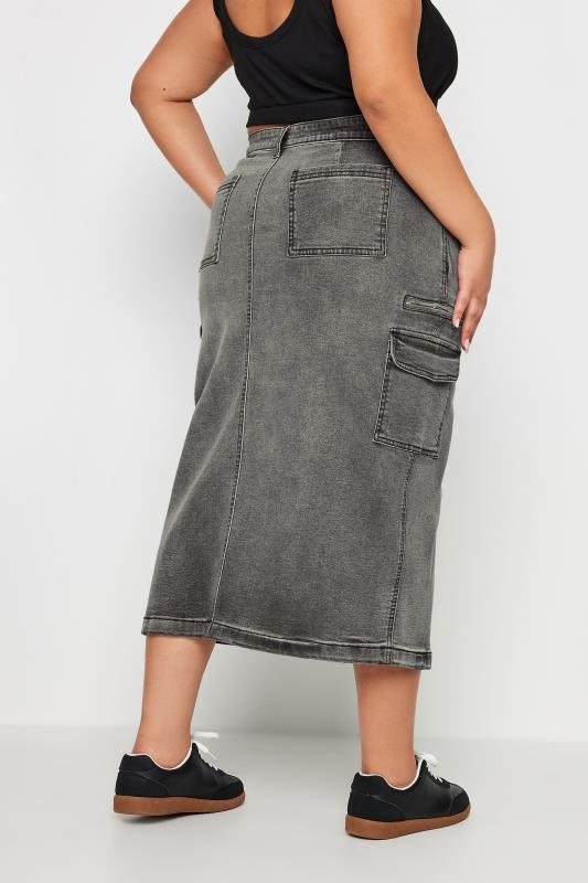 YOURS Plus Size Grey Zip Pocket Maxi Skirt | Yours Clothing 4