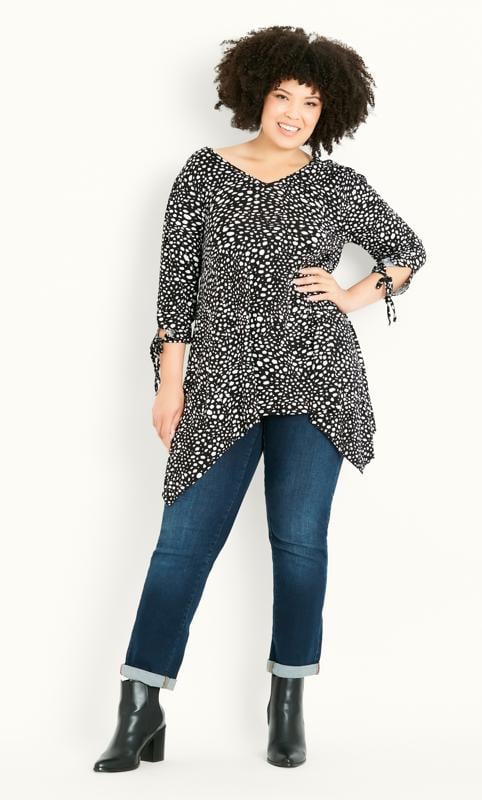 3/4 Sleeve Black Print Swing Tunic | Evans