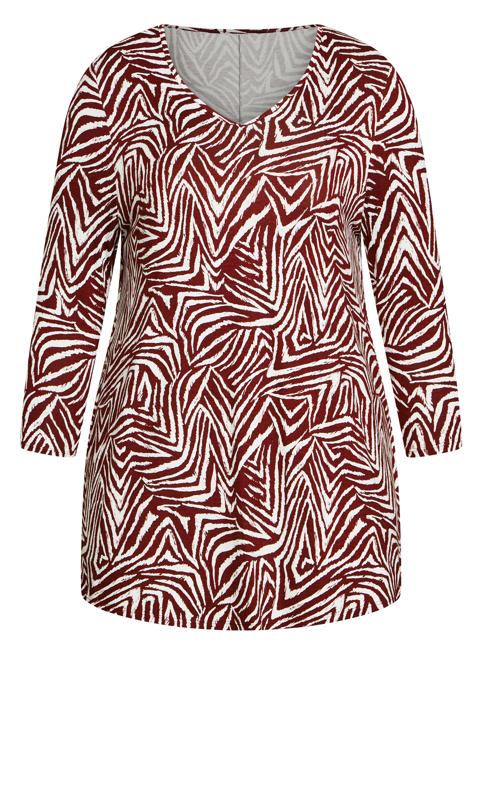Evans Burgundy Red Zebra Print 3/4 Sleeve T-Shirt 5