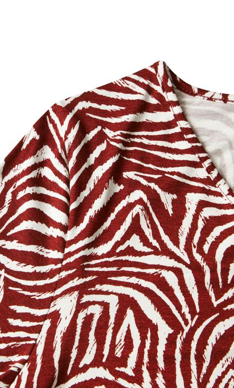 Evans Burgundy Red Zebra Print 3/4 Sleeve T-Shirt 7