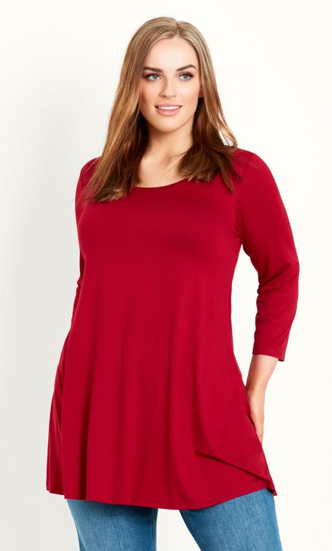 Plus Size  Evans Red Swing Tunic T-Shirt