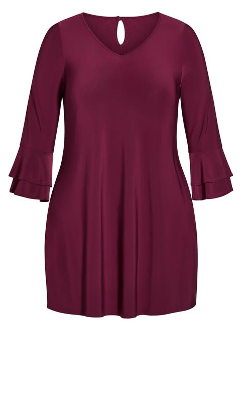 Frill Sleeve Berry Plain Dress 4