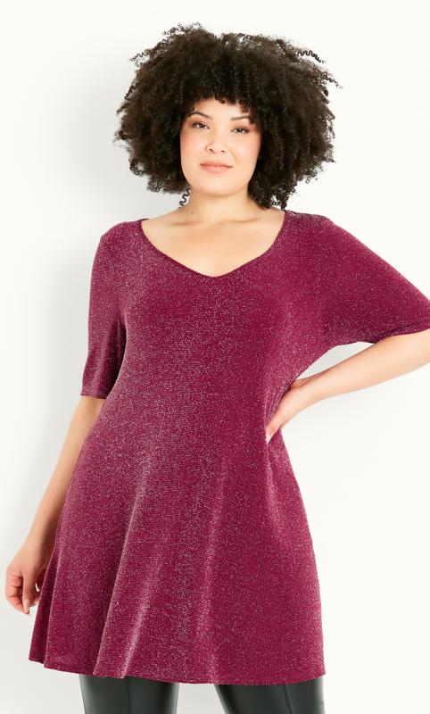 Plus Size  Evans Red Sparkle Swing Tunic
