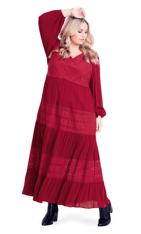 Plus Size  Evans Red Enchant Lace Maxi Dress