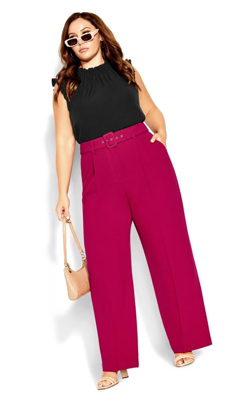 Evans Pink Belted Wide Leg Trousers 3