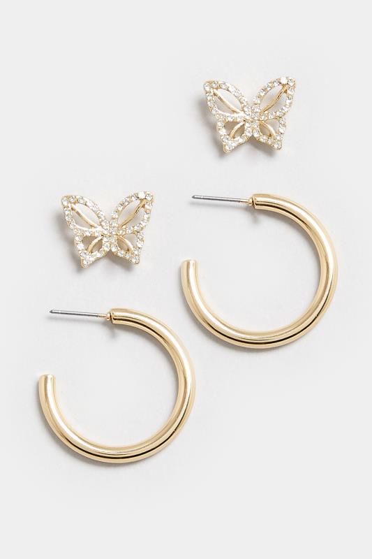 2 PACK Gold Tone Butterfly Stud & Hoop Earring Set | Yours Clothing 3