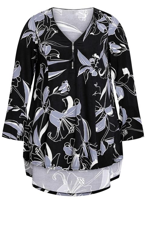 Evans Black Floral Flare Sleeve Tunic Top 5