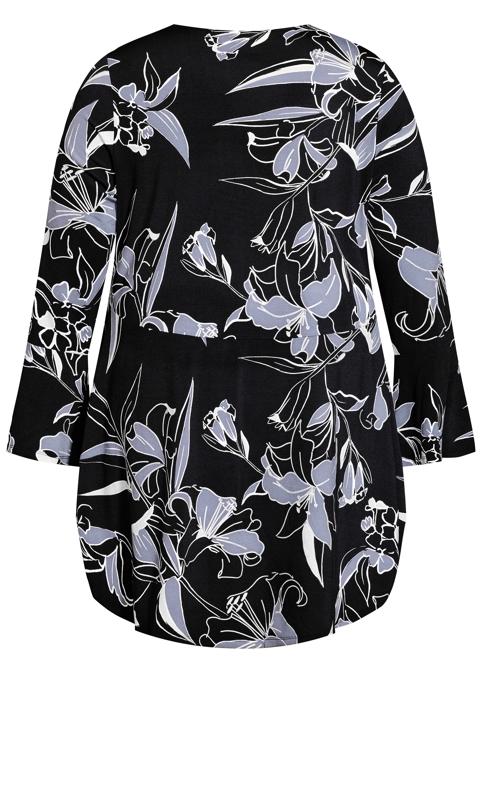 Evans Black Floral Flare Sleeve Tunic Top 6