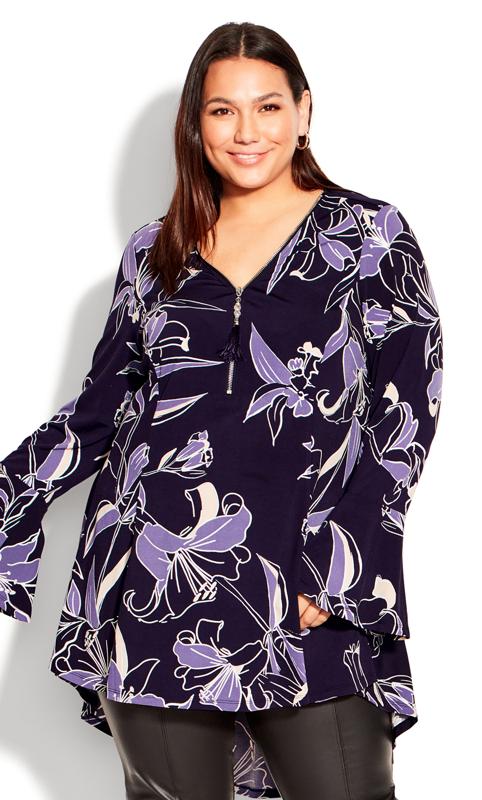 Plus Size  Evans Purple Violet Zip Print Tunic