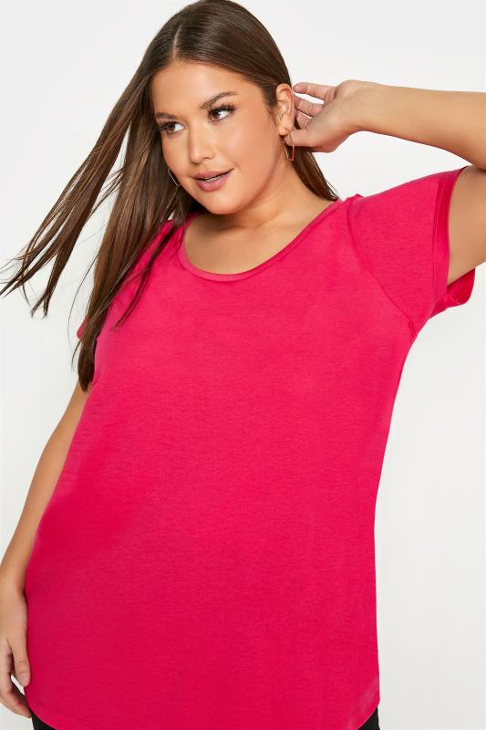 Hot Pink Short Sleeve Basic T-Shirt_D.jpg