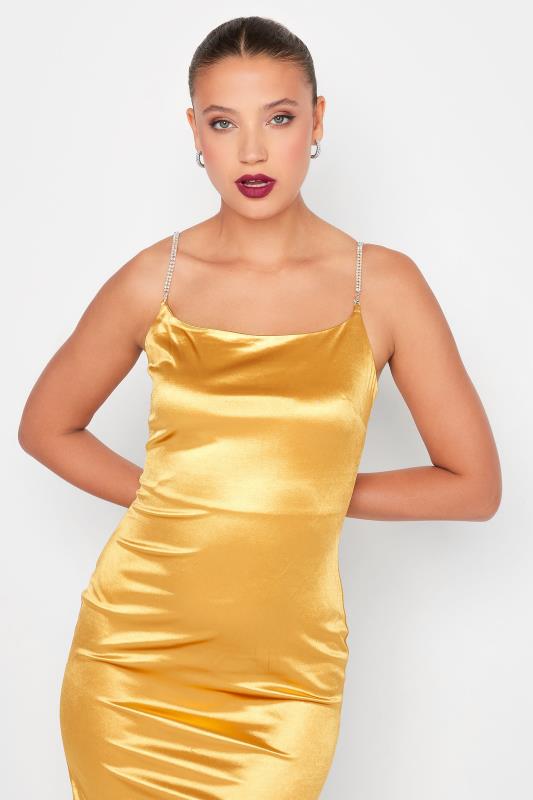 LTS Tall Women's Gold Diamante Strap Satin Midi Slip Dress | Long Tall Sally  4
