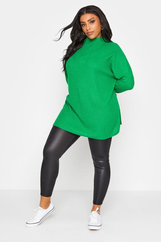 Plus Size  Green Quarter Zip Knitted Jumper