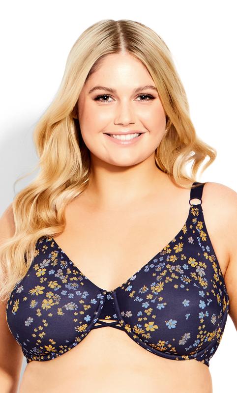Plus Size  Avenue Navy Print Back Smoother Bra