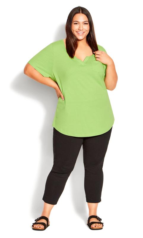 Plus Size  Evans Lime Green V-Neck Pocket T-Shirt
