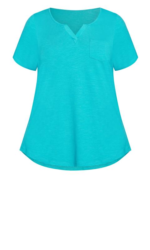 Evans Turquoise Blue V-Neck Pocket T-Shirt 6