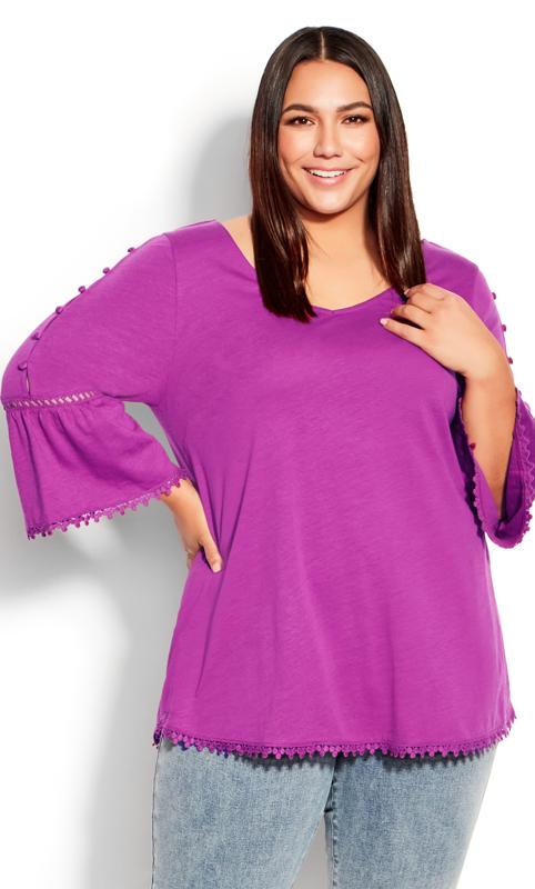 Plus Size  Evans Purple Crochet Hem Tunic Top