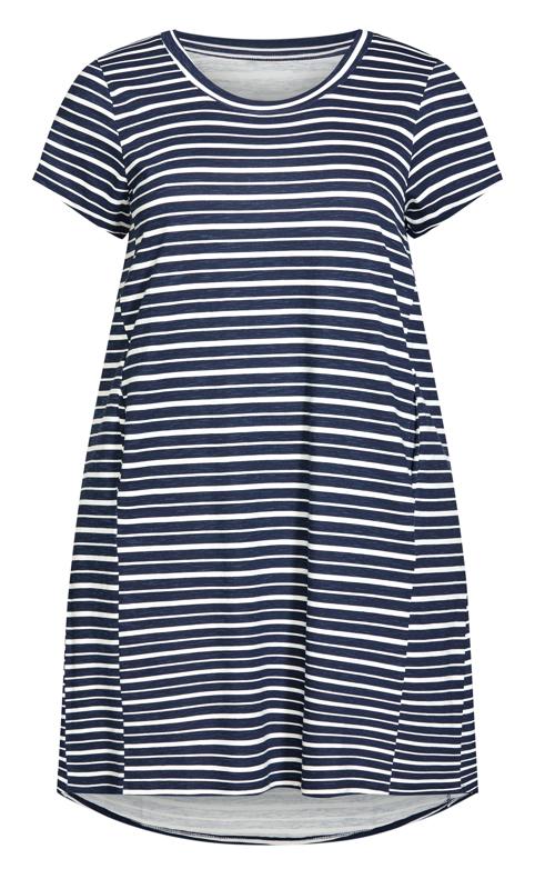 Evans Navy Blue Stripe Pocket Midi Dress 4