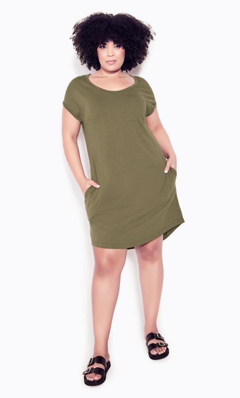 Evans Natural Olive Green Pocket Detail T-Shirt Dress 3