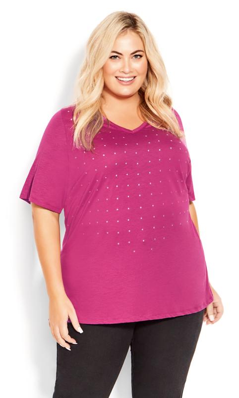 Plus Size  Evans Pink Star Studded Top