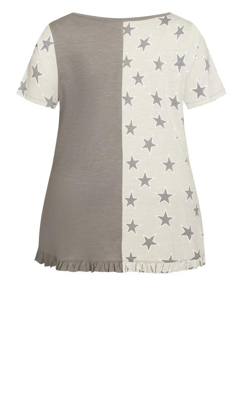 Evans Grey Star Print Frill Hem T-Shirt 5