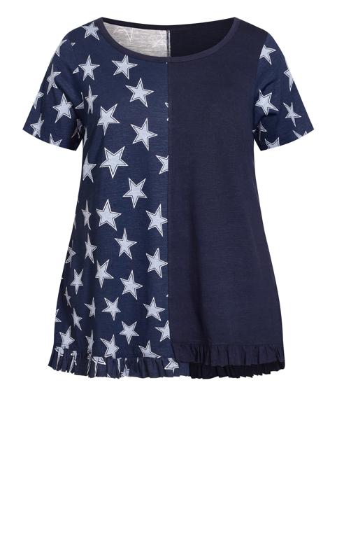 Evans Navy Blue Star Print Colour Block T-Shirt 4