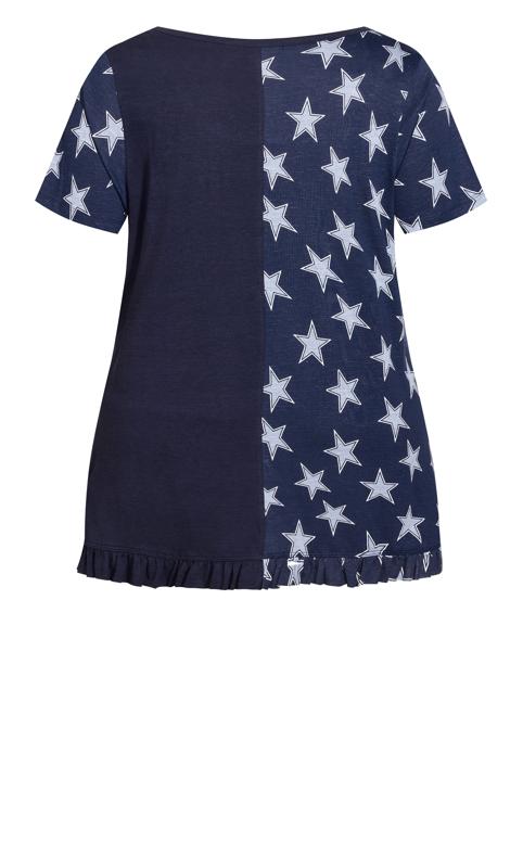 Evans Navy Blue Star Print Colour Block T-Shirt 5