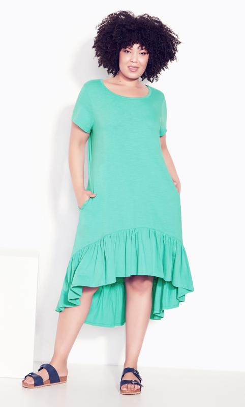 Evans Green Ella Ruffle Plain Dress 1