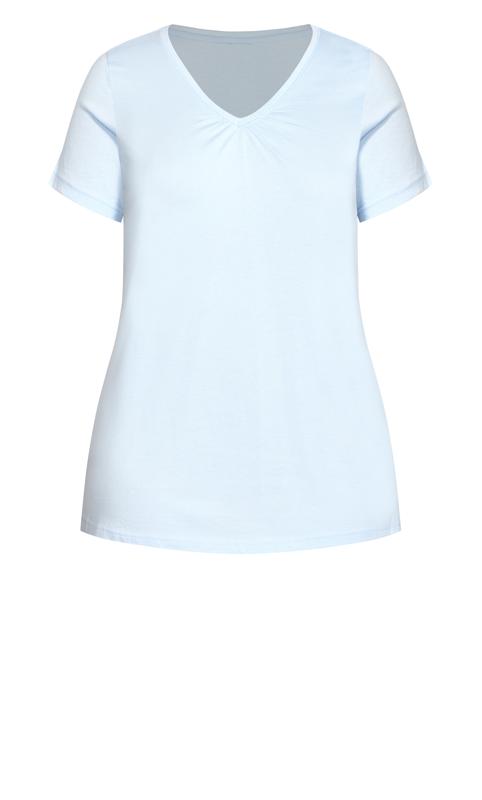 Evans Light Blue Gathered V-Neck T-Shirt 5