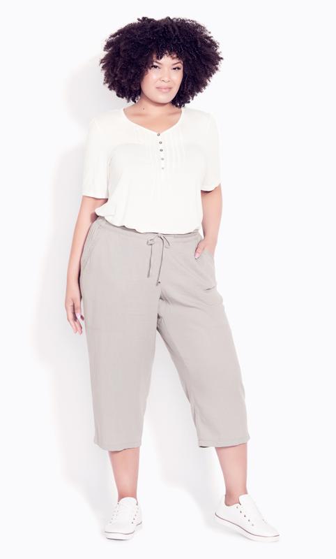 Plus Size  Evans Brown Elasticated Waist Cropped Trousers