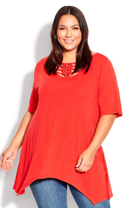 Evans Orange Knotted Cut Out Hanky Hem Tunic Top 2