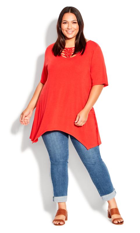 Evans Orange Knotted Cut Out Hanky Hem Tunic Top 1