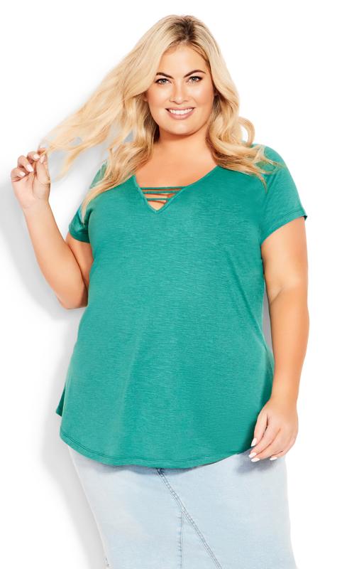 Plus Size  Evans Teal Green Cutout T-Shirt
