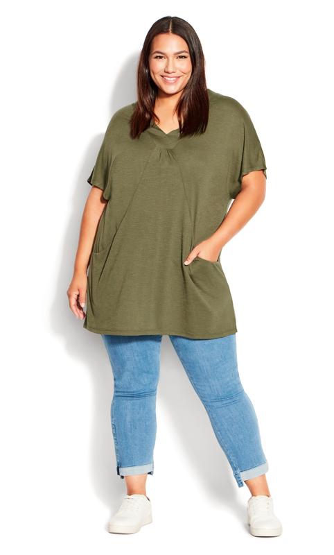  Grande Taille Evans Olive Green Pocket Pleat Tunic