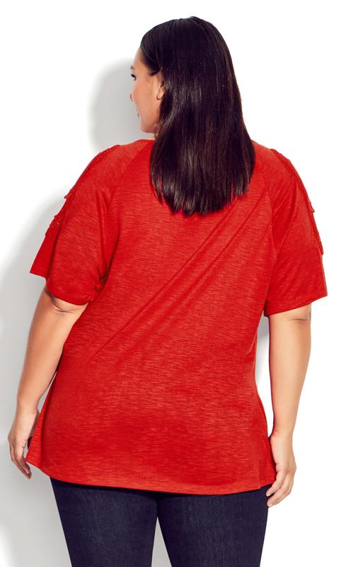 Evans Red Crochet Cold Shoulder T-Shirt 3