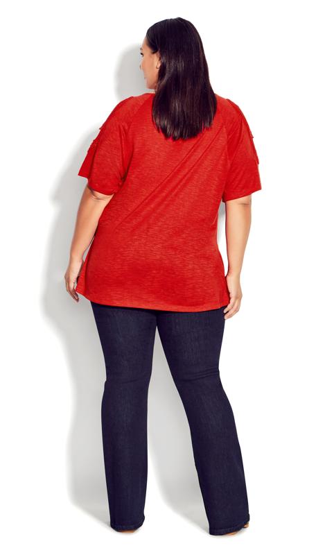 Evans Red Crochet Cold Shoulder T-Shirt 4