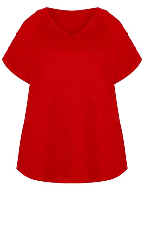Evans Red Crochet Cold Shoulder T-Shirt 5