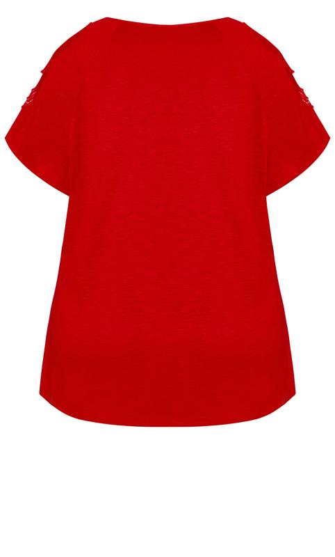 Evans Red Crochet Cold Shoulder T-Shirt 6