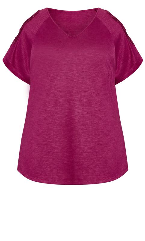 Evans Magenta Pink Crochet Detail Cold Shoulder T-Shirt 6