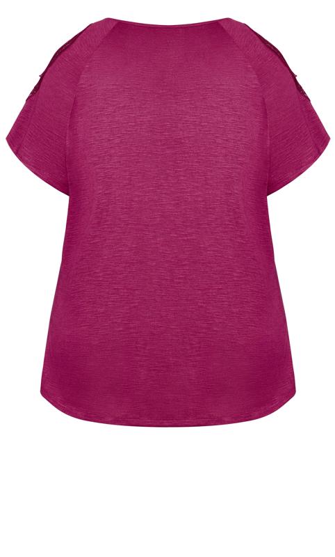 Evans Magenta Pink Crochet Detail Cold Shoulder T-Shirt 7