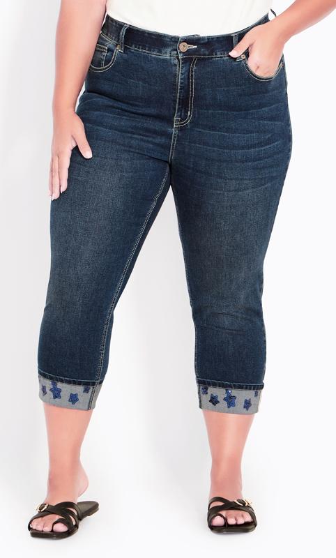 Evans Indigo Blue Denim Sequin Cuff Cropped Jeans 4