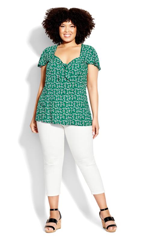 Evans Green Daisy Print Knot Front Top 2