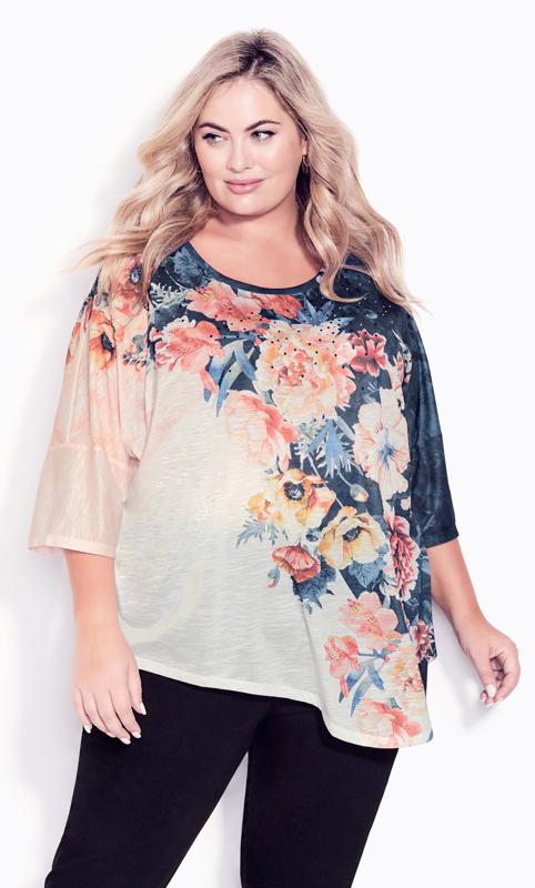  Evans Navy & White Floral Oversized Top