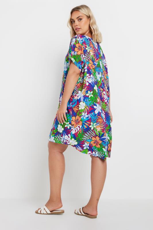 YOURS Plus Size Blue & Green Tropical Print Tunic Dress | Yours Clothing 4