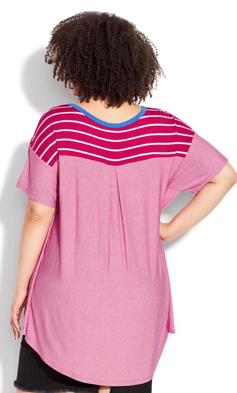 Evans Pink Stripe Colourblock T-Shirt 3