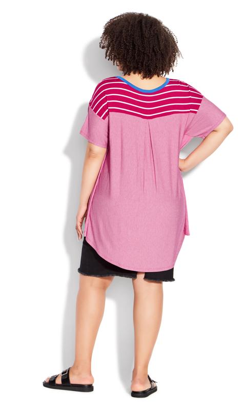Evans Pink Stripe Colourblock T-Shirt 4