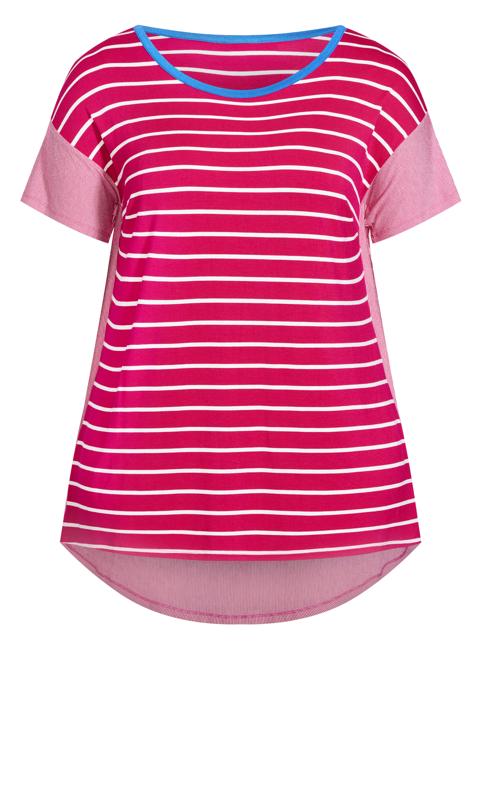 Evans Pink Stripe Colourblock T-Shirt 5