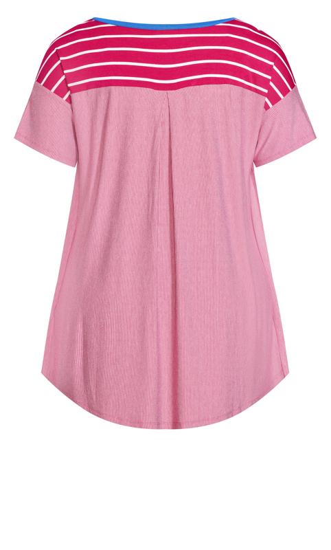 Evans Pink Stripe Colourblock T-Shirt 6