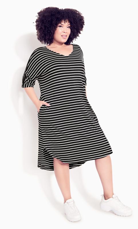 Evans Black Stripe Print Pocket Dress 1