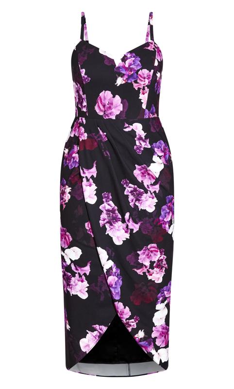 Evans Black & Purple Floral Wrap Midi Dress 4